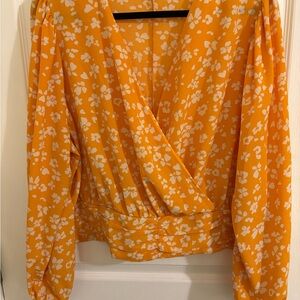 Lane Bryant Yellow Floral Wrap Blouse